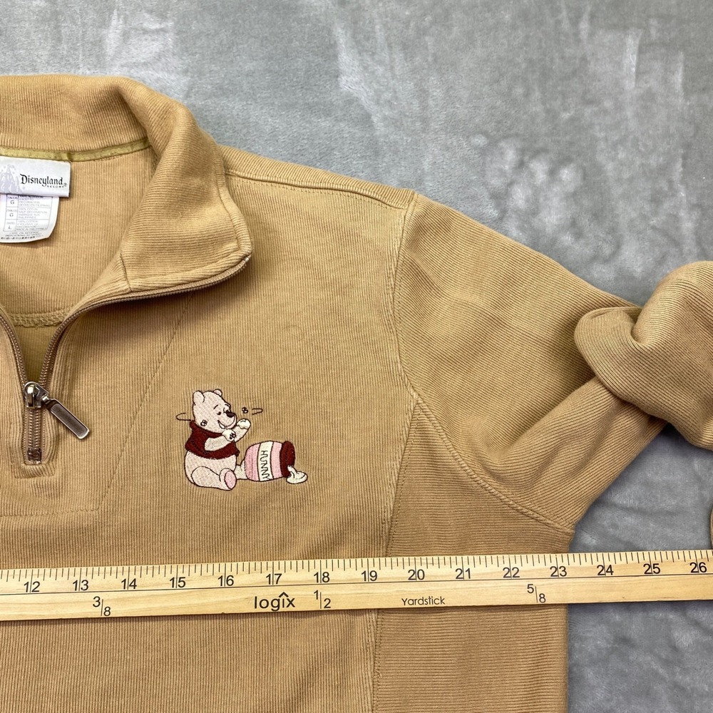 Disneyland Winnie the Pooh Embroidered Tan Fleece Quarter Zip Pullover Top Sz L - Picture 5 of 11